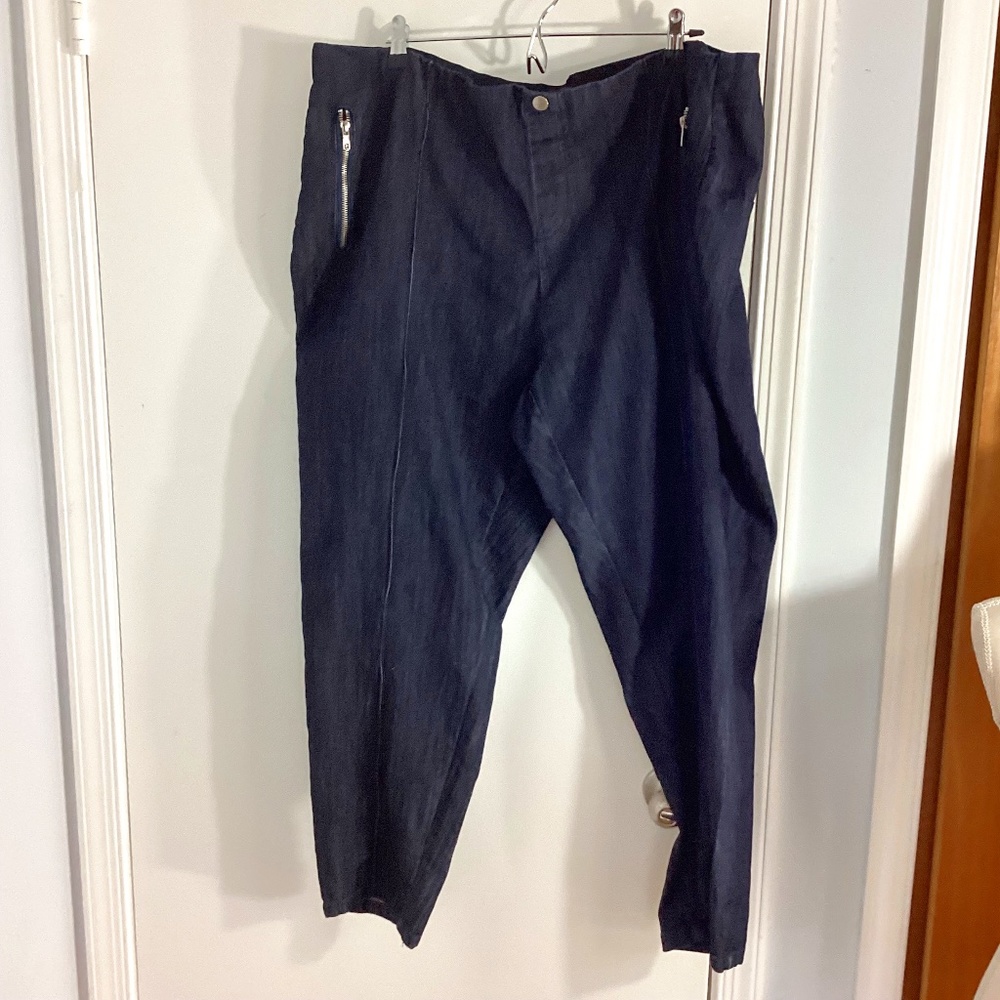 ASHLEY STEWART PLUS 24  DENIM DRESS PANTS DARK INDIGO STRETCHY SLIMMING